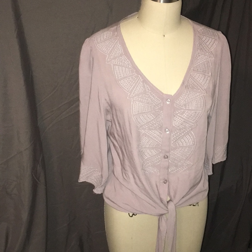 L’Affaire Embroidered Tie-Front Blouse